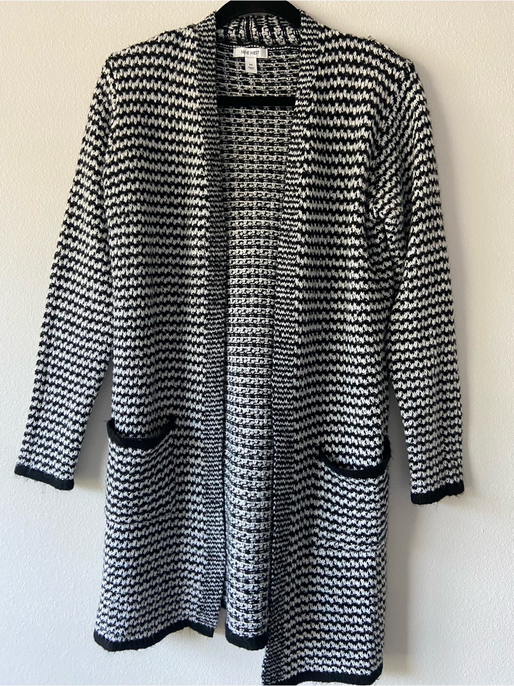 Nine West Black White Open front Knit Cardigan Swearer Size M